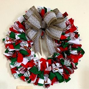 Handmade Fabric Christmas Wreath 12”